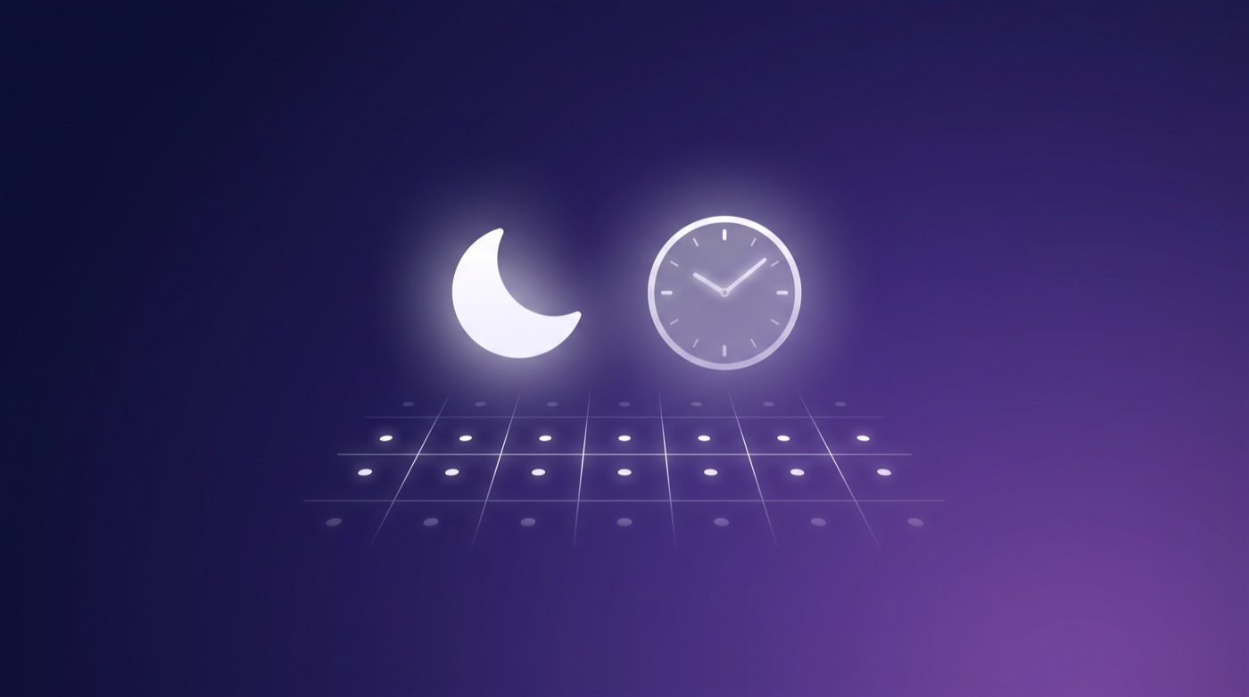 A moon and clock above a calendar grid